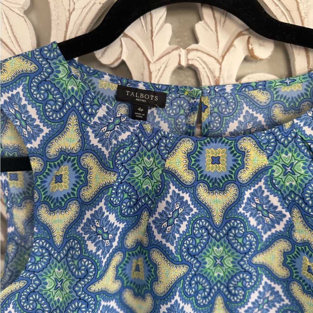 TALBOTS Blue and Green Patterned Women's Top - Picture 3 of 6